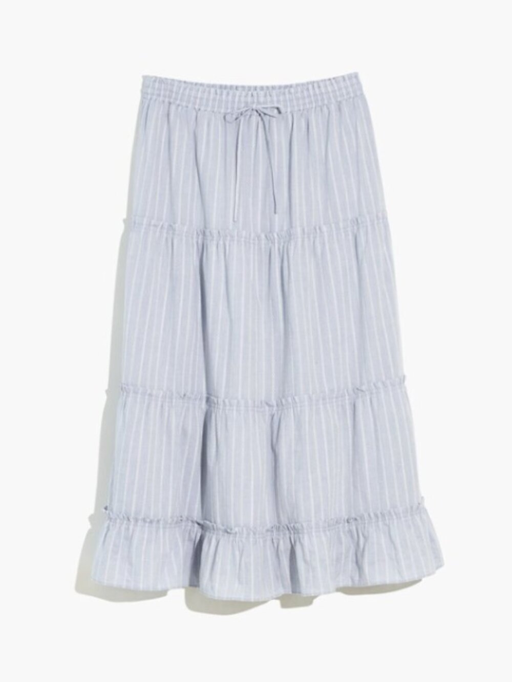 Madewell Striped Pull-On Ruffle Tiered Maxi Skirt, size S, 100% Cotton